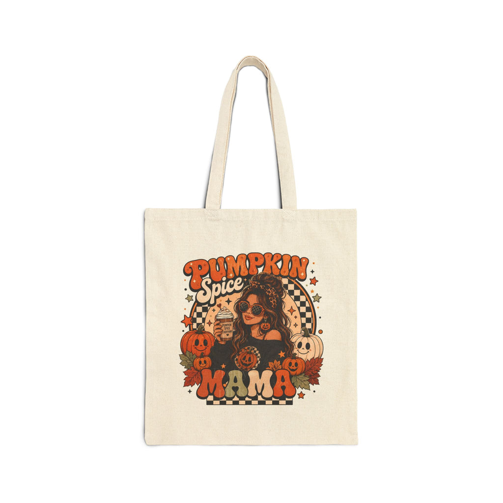 Pumpkin Spice Mama Tote Bag — Retro Fall Canvas Grocery & Market Bag