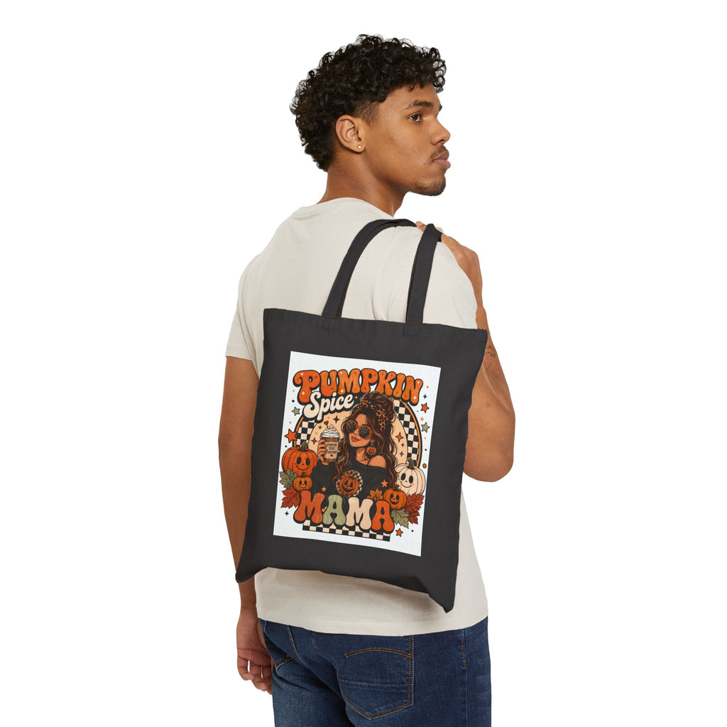 Pumpkin Spice Mama Tote Bag — Retro Fall Canvas Grocery & Market Bag