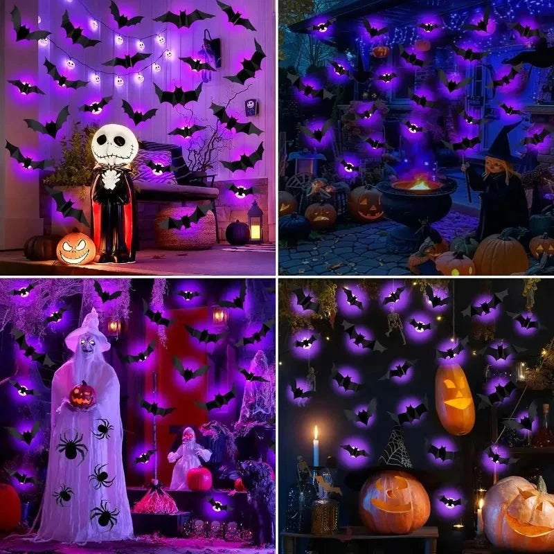 3D Bat Decor Halloween Purple Light/No Light Wall Sticker