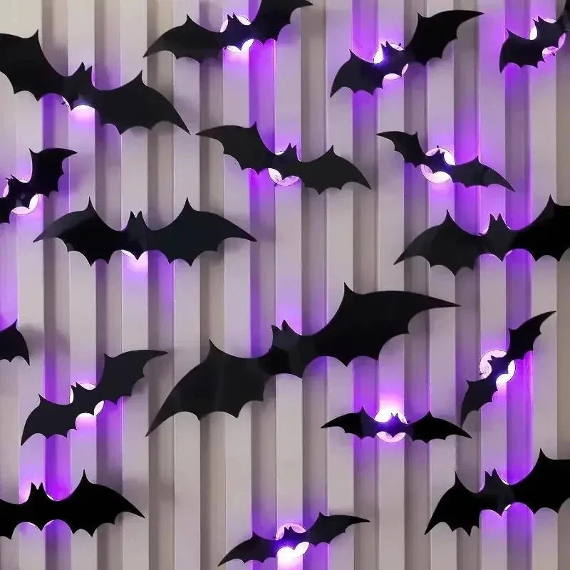 3D Bat Decor Halloween Purple Light/No Light Wall Sticker