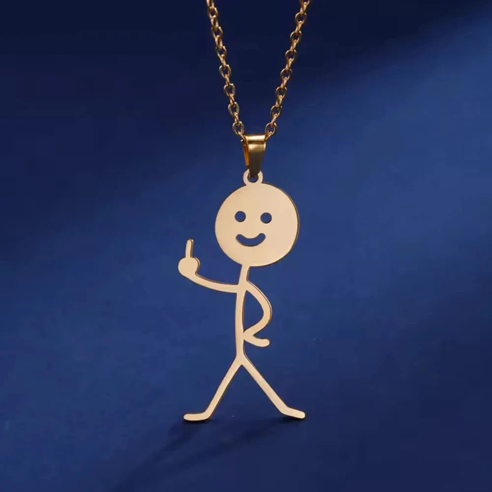 Funny Middle Finger Stickman Stainless Necklace
