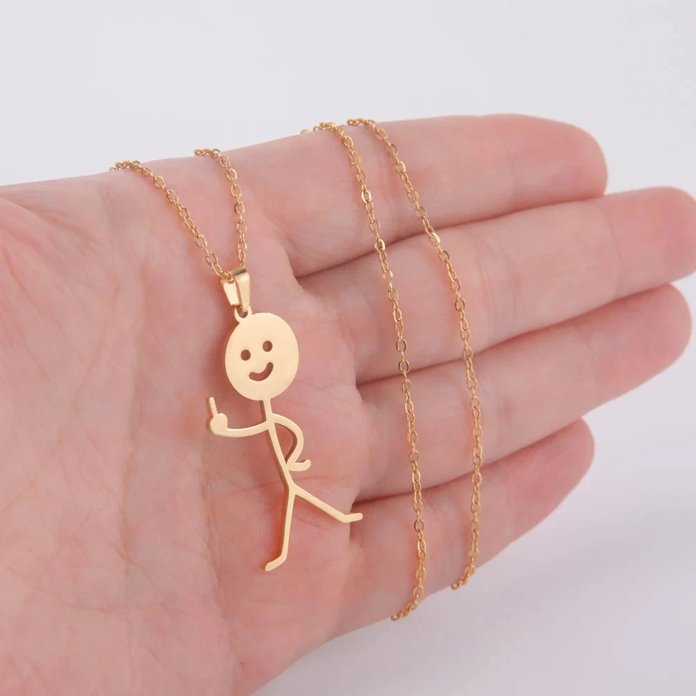 Funny Middle Finger Stickman Stainless Necklace