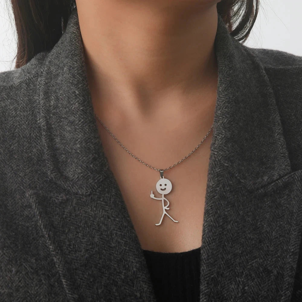 Funny Middle Finger Stickman Stainless Necklace