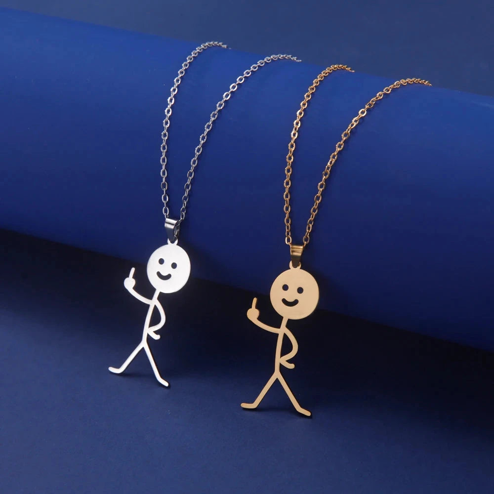 Funny Middle Finger Stickman Stainless Necklace