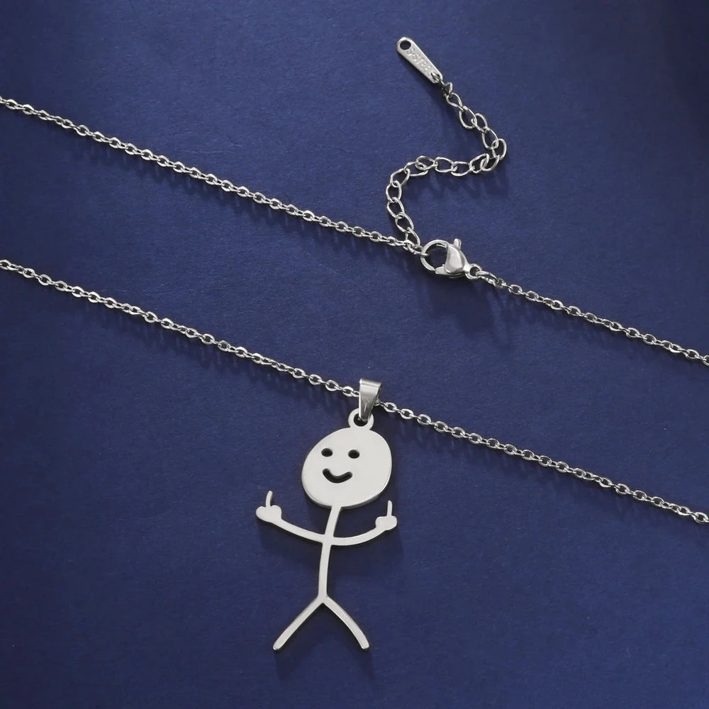 Funny Middle Finger Stickman Stainless Necklace