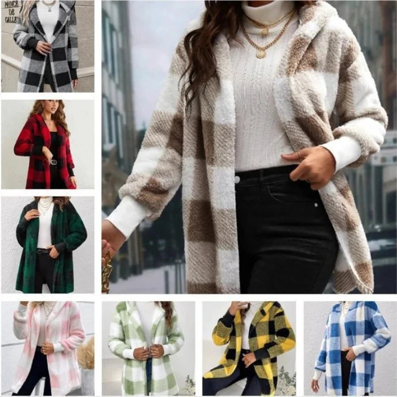 Women's Winter Double Fleece Plaid Cardigan