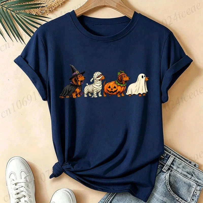 Casual Halloween Graphic Dachshund T-Shirt
