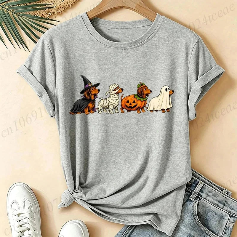 Casual Halloween Graphic Dachshund T-Shirt