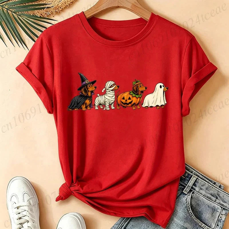 Casual Halloween Graphic Dachshund T-Shirt