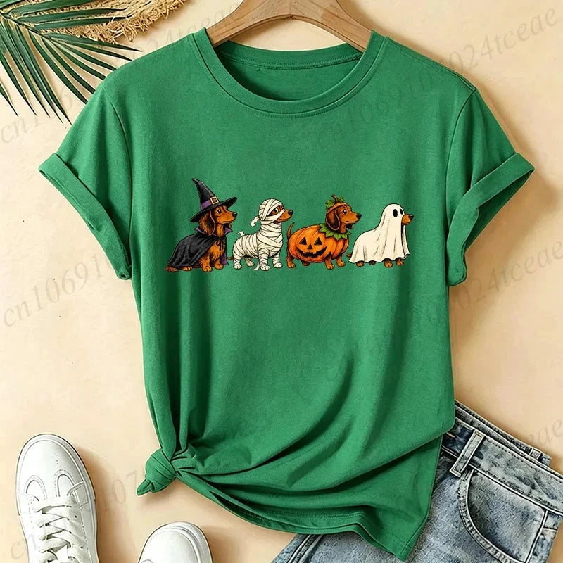 Casual Halloween Graphic Dachshund T-Shirt