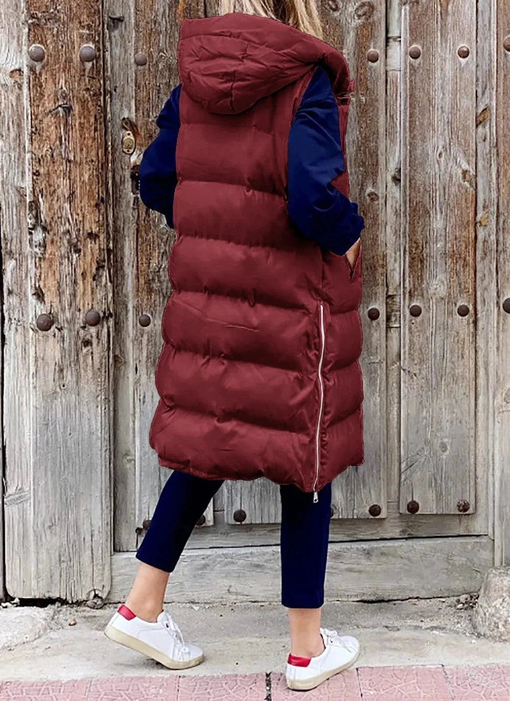 Women's Long Coat Vest With Hood