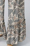 Camo Print Ruffle Hem Wide Leg Pants