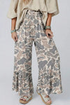 Camo Print Ruffle Hem Wide Leg Pants