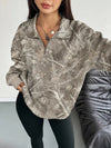 Quarter-Zip Printed Sweatshirt with Ribbed Cuffs