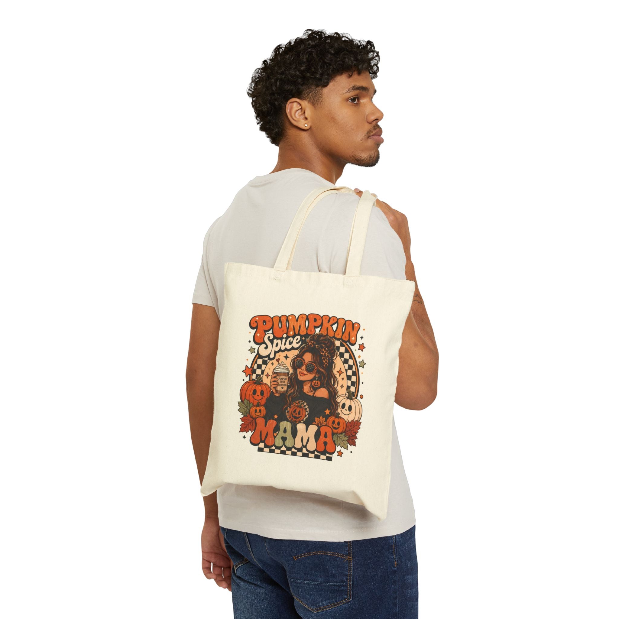 Pumpkin Spice Mama Tote Bag — Retro Fall Canvas Grocery & Market Bag