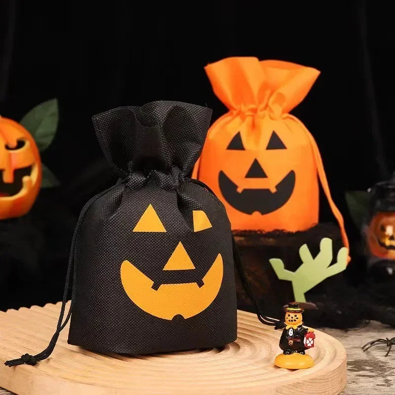 30/1PCS Halloween Pumpkin Candy Bag Non-woven Fabric Drawstring Storage Bags Biscuit Gift Storage Pouch Party Supplies Kid Favor