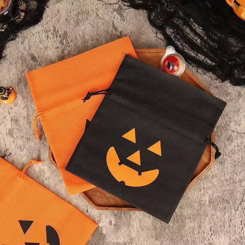 30/1PCS Halloween Pumpkin Candy Bag Non-woven Fabric Drawstring Storage Bags Biscuit Gift Storage Pouch Party Supplies Kid Favor