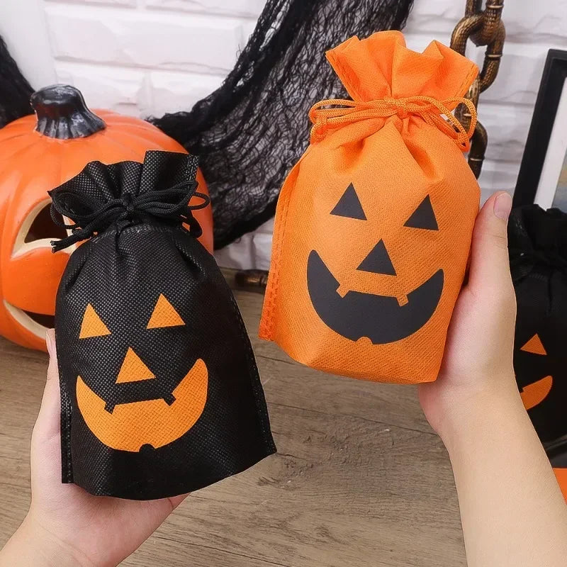 30/1PCS Halloween Pumpkin Candy Bag Non-woven Fabric Drawstring Storage Bags Biscuit Gift Storage Pouch Party Supplies Kid Favor