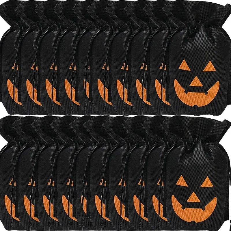 30/1PCS Halloween Pumpkin Candy Bag Non-woven Fabric Drawstring Storage Bags Biscuit Gift Storage Pouch Party Supplies Kid Favor