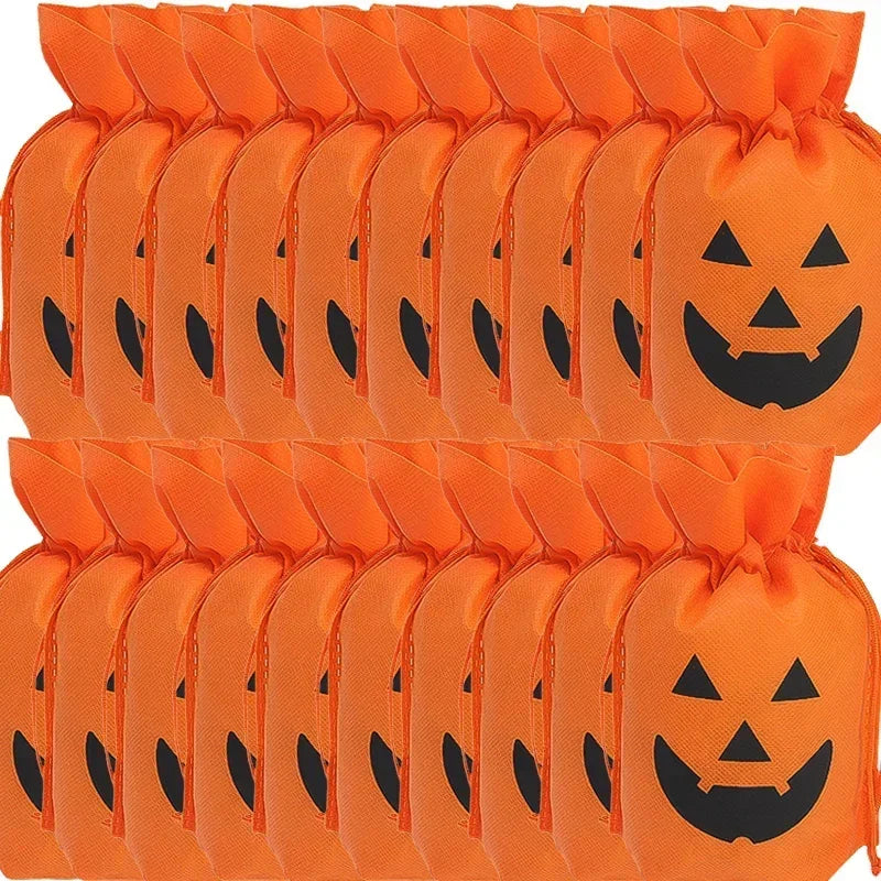 30/1PCS Halloween Pumpkin Candy Bag Non-woven Fabric Drawstring Storage Bags Biscuit Gift Storage Pouch Party Supplies Kid Favor