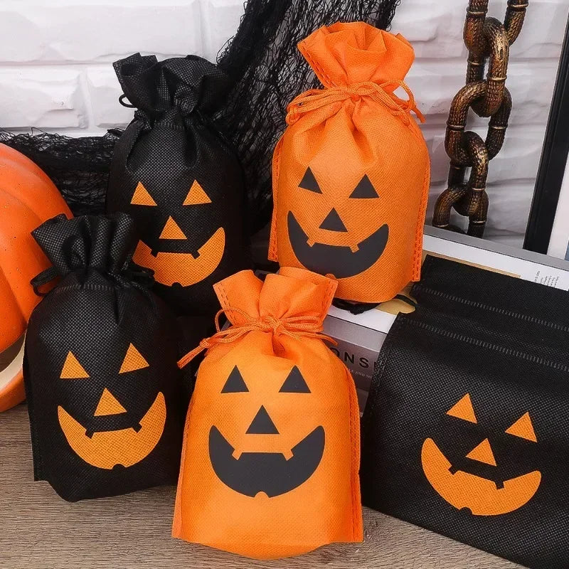 30/1PCS Halloween Pumpkin Candy Bag Non-woven Fabric Drawstring Storage Bags Biscuit Gift Storage Pouch Party Supplies Kid Favor